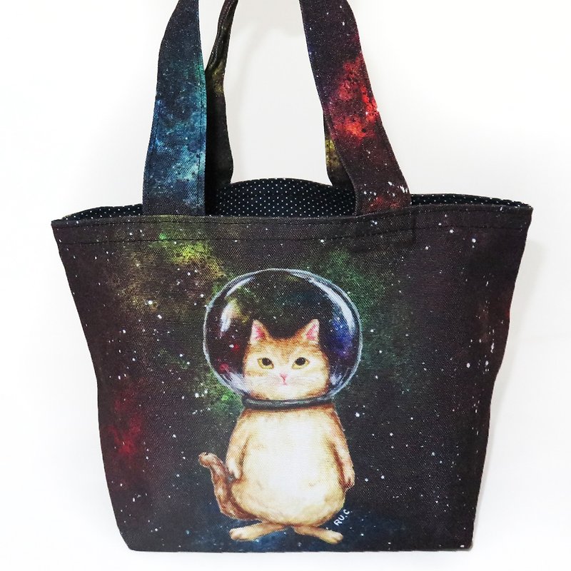 玻璃球貓 宇宙貓 手提包 手提袋 小包 包包 - 化妝包/收納袋 - 濃縮/萃取物 黑色