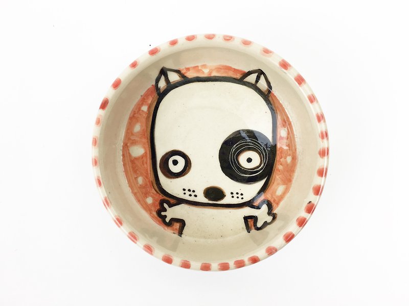 Nice Little Clay hand painted disk _ cute black round dog 112517 - Small Plates & Saucers - Pottery Brown