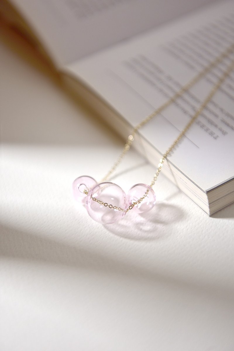 BACI PINK - Pink Glass Bubbles Necklace - สร้อยติดคอ - แก้ว สึชมพู