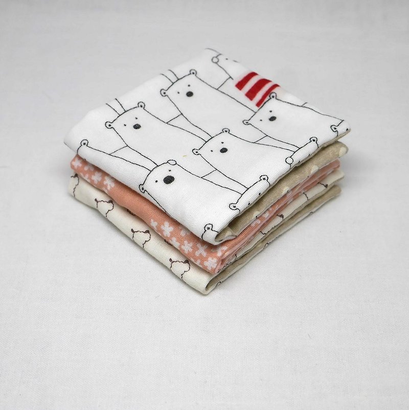 Japanese Handmade 6 layer of gauze mini-handkerchief/ 3 pieces in 1unit - ผ้ากันเปื้อน - ผ้าฝ้าย/ผ้าลินิน สึชมพู