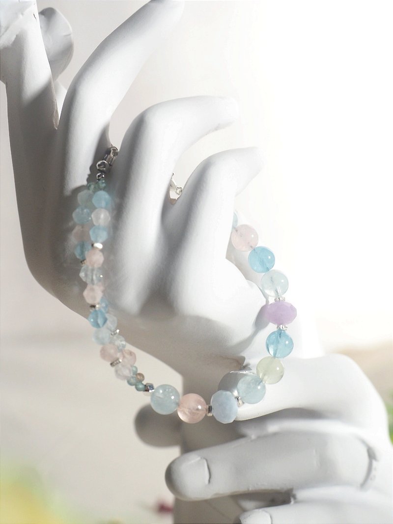 Stone Stone Cut Morganite Plate Beads Tourmaline Bracelet Crystal Design - สร้อยข้อมือ - คริสตัล 