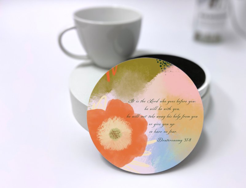 Abstract Garden Ceramic Scripture Coaster—Red Flower - Coasters - Porcelain 