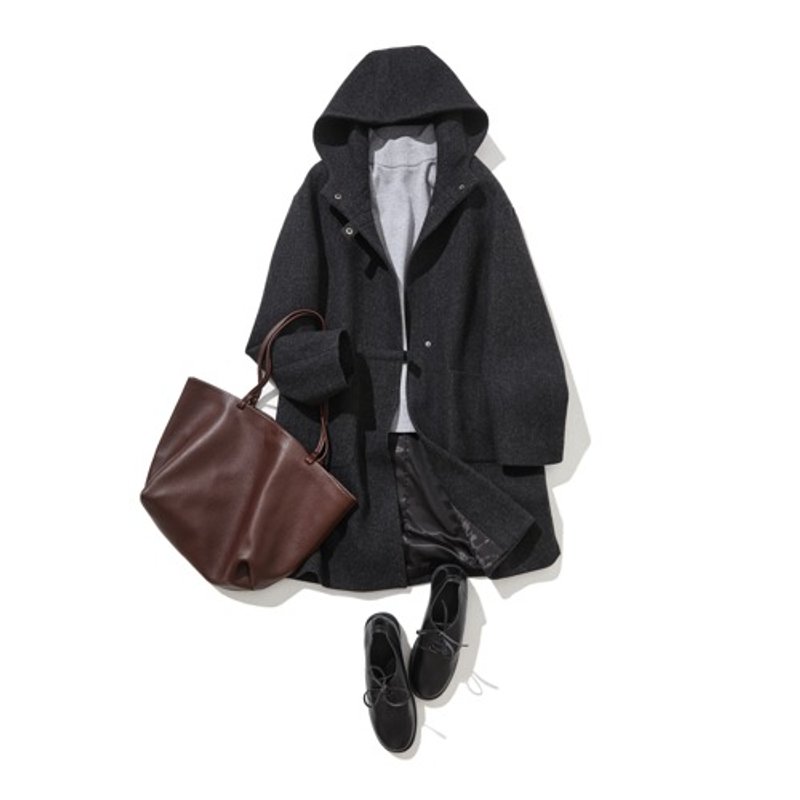 Infinitely versatile adult wool coat with hood, dark grey, 221203-1 - เสื้อแจ็คเก็ต - วัสดุอื่นๆ 