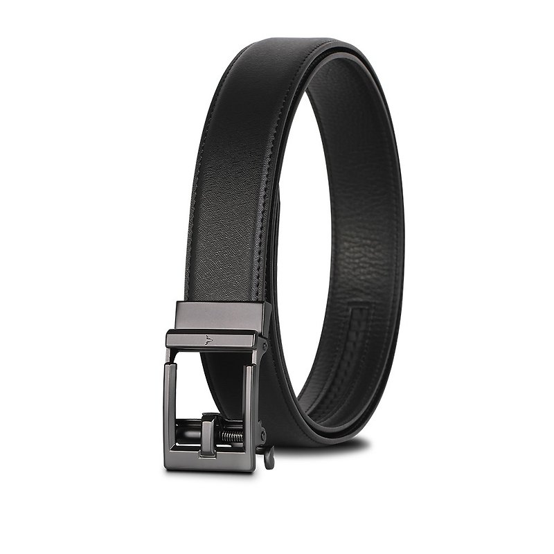 [Free upgrade gift packaging] Business men’s hollow-shaped head automatic buckle belt-black/VA015- - เข็มขัด - หนังแท้ สีดำ