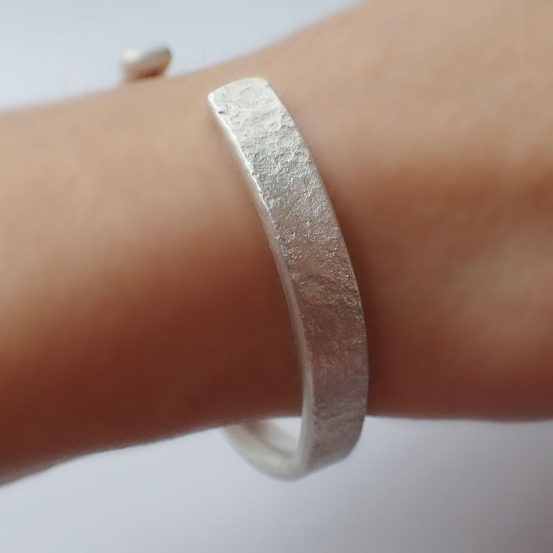 Bangle, stone texture, solid ,Handmade ,999-Fine Silver - Bracelets - Sterling Silver Silver