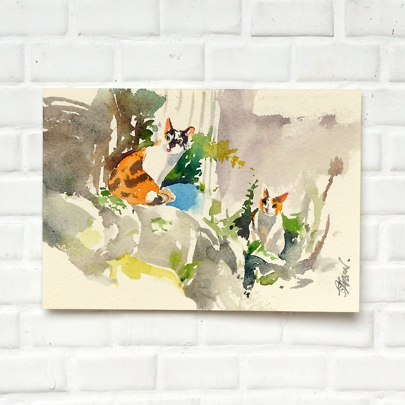Watercolor original painting [three flowers double] - โปสเตอร์ - กระดาษ หลากหลายสี