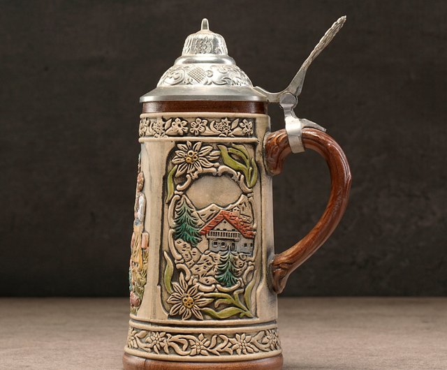 Vintage lidded stein made by Staffel Stoneware in West