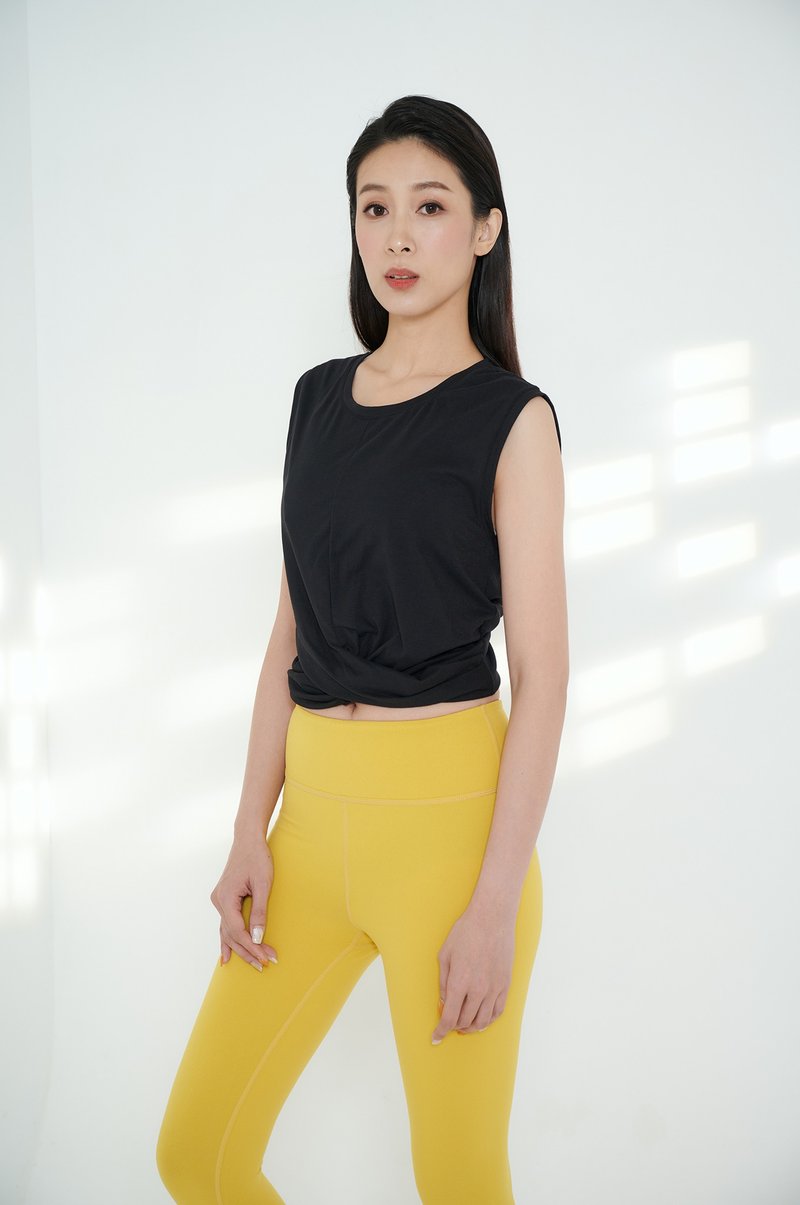 【Yoga Flow】Twist Hem Shirt-Black - อุปกรณ์ฟิตเนส - เส้นใยสังเคราะห์ 