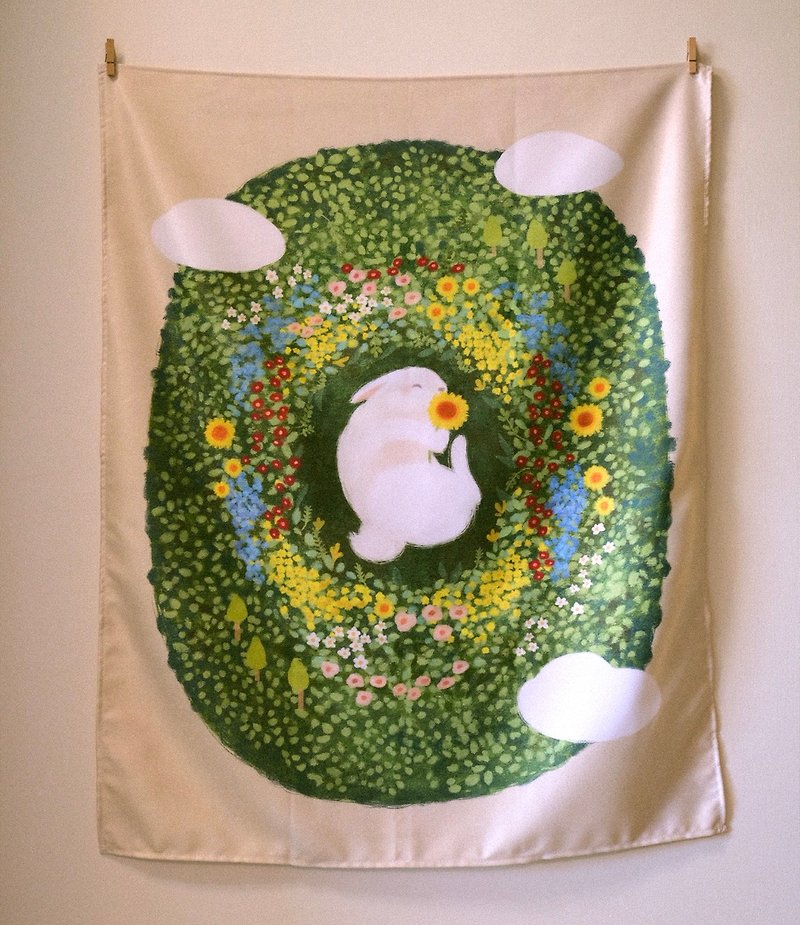 Illustration hanging cloth/rabbit and little flower - โปสเตอร์ - ผ้าฝ้าย/ผ้าลินิน 
