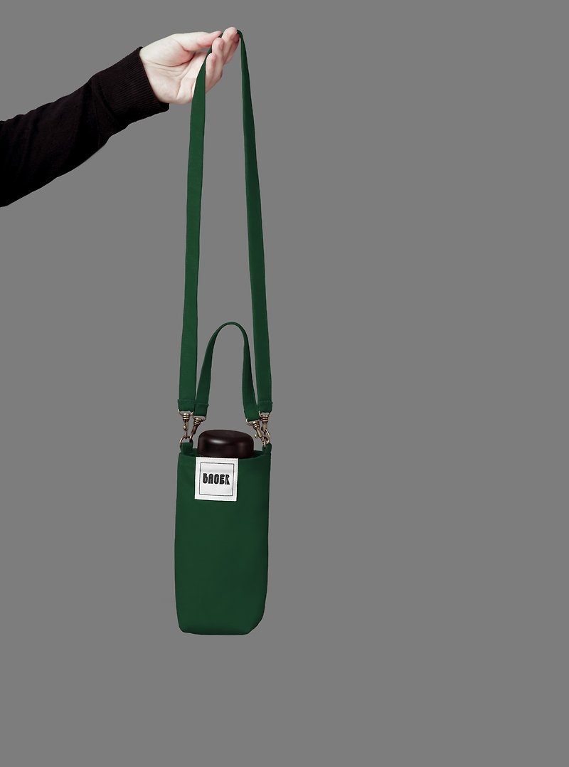 Universal Environmental Beverage Bag Detachable Long Strap Slanted Shoulder Portable Dark Green - กระเป๋าถือ - ผ้าฝ้าย/ผ้าลินิน สีเขียว