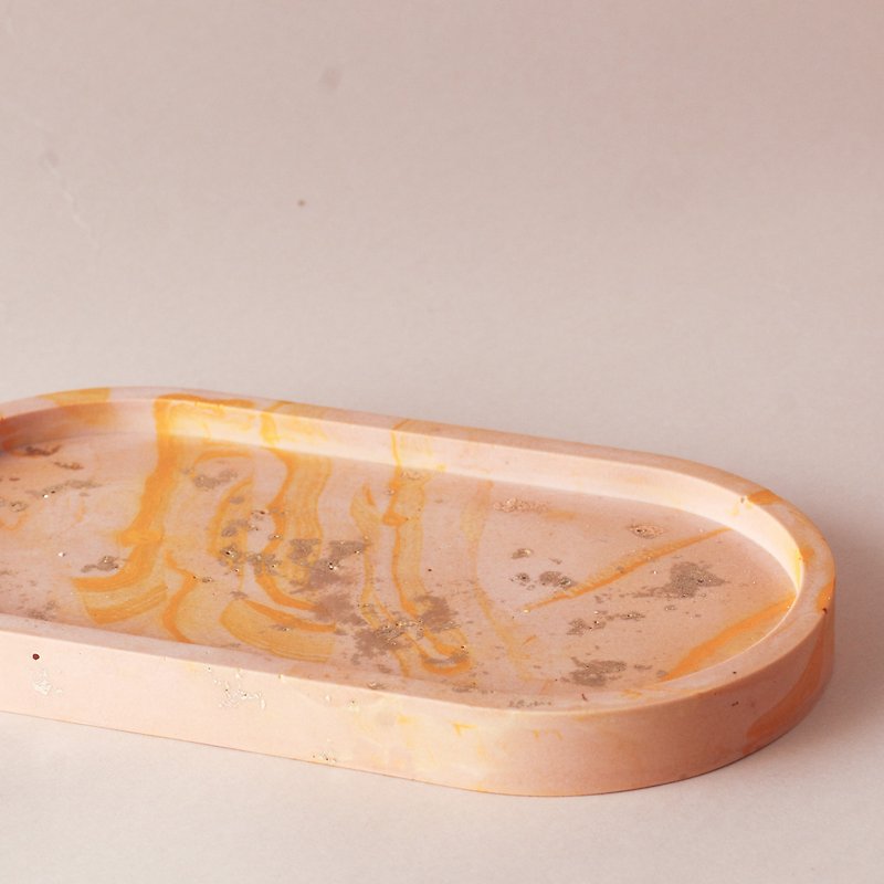 Jesmonite英國礦石樹脂/置物盤 - 金箔大理石工藝 - 暖暖夕陽 - 擺飾/家飾品 - 環保材質 橘色