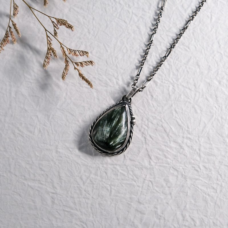 Green Dragon Crystal Classic Sterling Silver Necklace - สร้อยคอ - เงินแท้ 