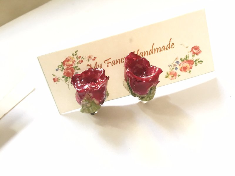 Real flowers rose earrings - ต่างหู - พืช/ดอกไม้ สีแดง
