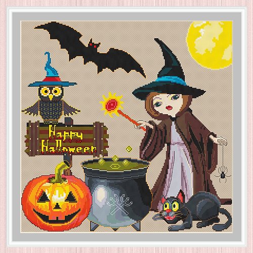 LarisaStitch Happy Halloween Cross Stitch Pattern | Digital PDF Halloween Collage Pattern |