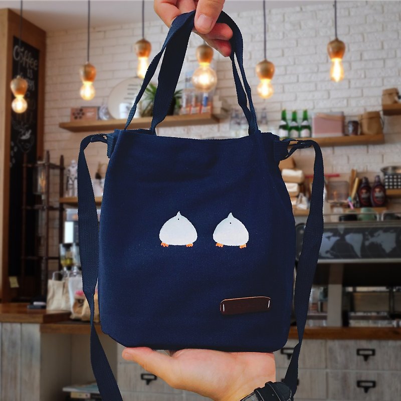 Qi Li Xiang / Mini Canvas Bag - กระเป๋าแมสเซนเจอร์ - ผ้าฝ้าย/ผ้าลินิน สีน้ำเงิน