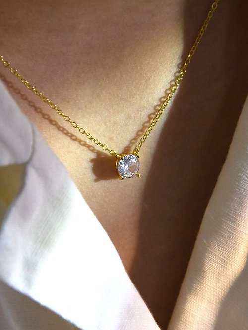 JTK Jewellery 極簡1克拉CZ鑽石吊墜項鍊 | 簡約鋯石頸鏈 | 金色 銀色 玫瑰金色