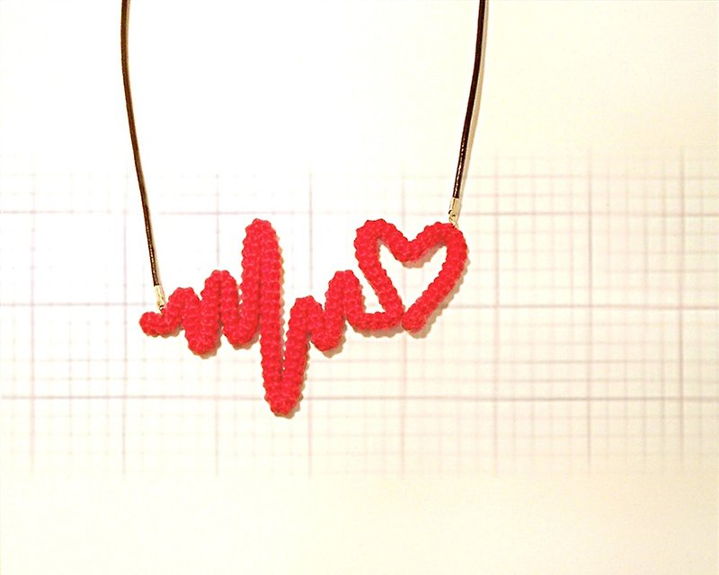 Heartbeat EKG Love Rhythm Pendant Red Romantic Necklace Pulse Beating Jewelry - สร้อยคอ - งานปัก สีแดง