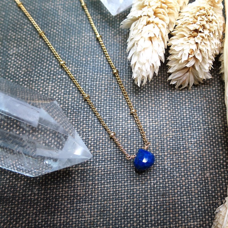 VIIART。青金色淚珠。高品質青金石鍍古金黃銅項鍊 - 項鍊 - 水晶 藍色