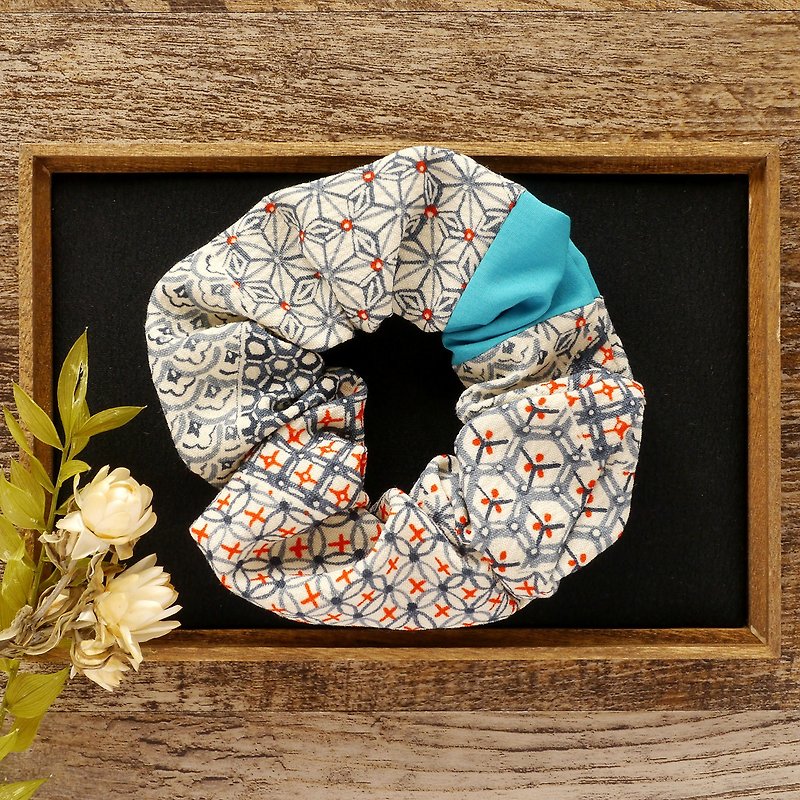 Happy hair ornament Kimono Scrunchie - Hair Accessories - Cotton & Hemp Blue