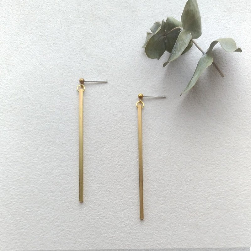 e002-1+1-黃銅針式夾式耳環 - 耳環/耳夾 - 銅/黃銅 金色