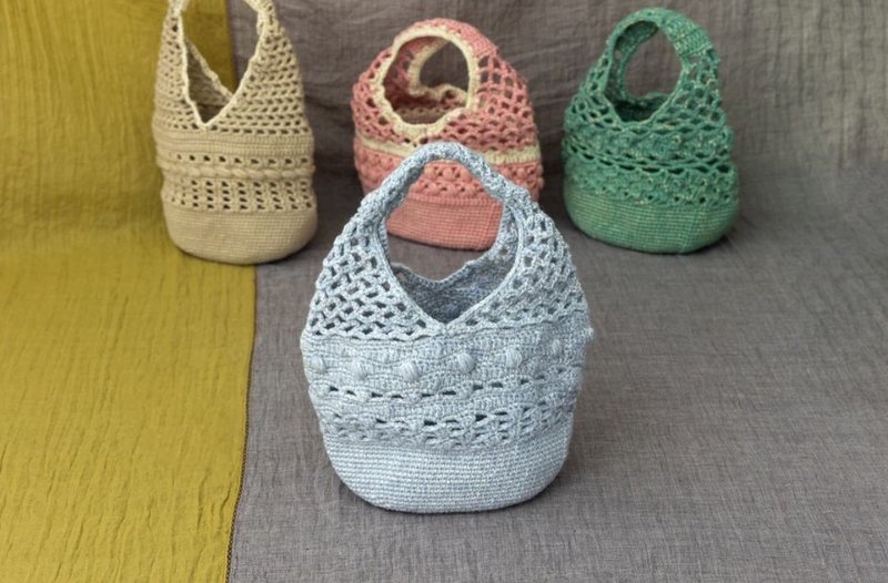 Medium Tote / Crochet / Portable / Bucket Bag - กระเป๋าถือ - ผ้าฝ้าย/ผ้าลินิน 