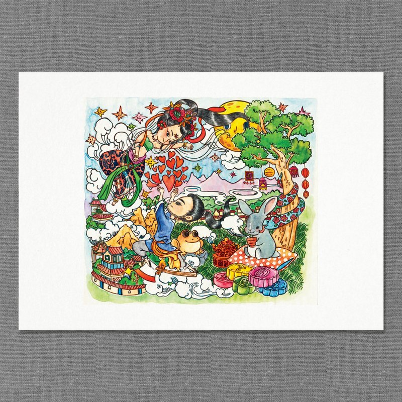 【A4】水彩手繪插畫 | 畫作 | 擺飾 | 掛畫 | 複製畫｜中秋節【另一個版本的中秋民間故事】 - 海報/掛畫/掛布 - 紙 