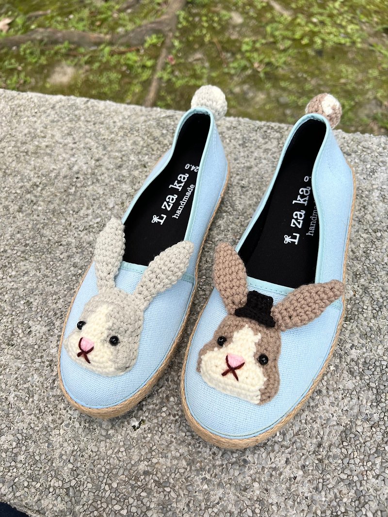Baby Light Blue Canvas Handmade Shoes Mr. Rabbit - รองเท้าลำลองผู้หญิง - ผ้าฝ้าย/ผ้าลินิน สีกากี
