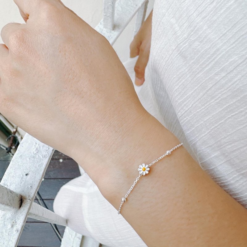 925 Sterling Silver/Delicate Temperament•Enamel Flower Bead Bracelet - สร้อยข้อมือ - เงินแท้ สีเงิน