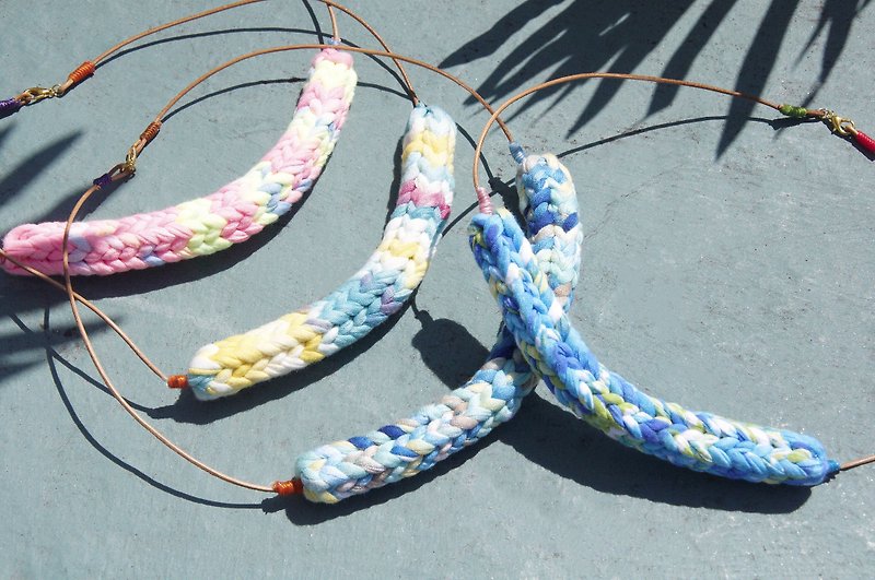 Handmade limited leather + cotton braided necklace crocheted necklace-watercolor palette tie-dye cotton necklace - Necklaces - Cotton & Hemp Multicolor