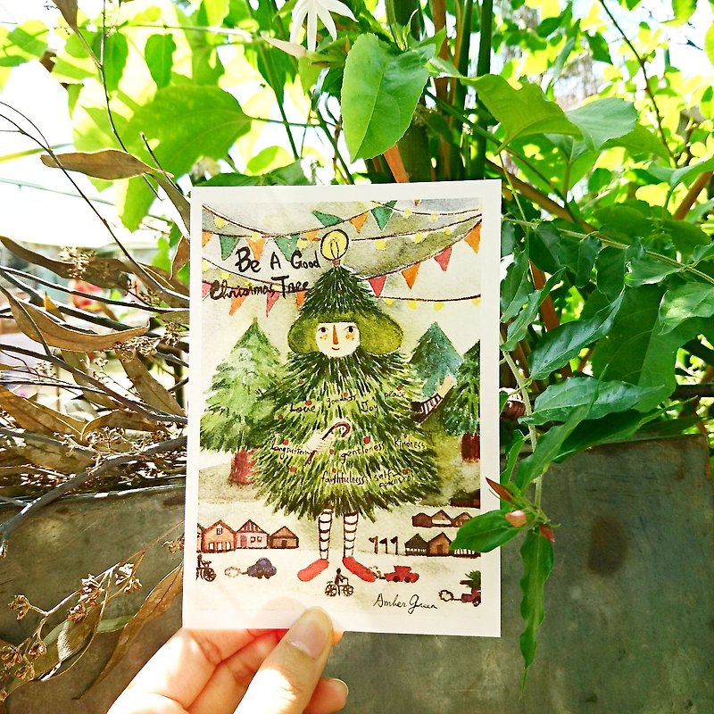 ✴ When trees good tree, Be A Good Christmas Tree✴ illustration postcards - Cards & Postcards - Paper Green