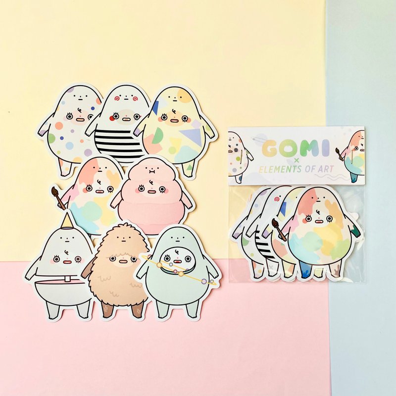 Gomi x Elements of Art | Set of 8 waterproof monster stickers - 貼紙 - 防水材質 多色