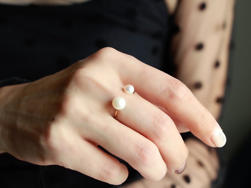 14kgf- W pearl ring (7mm/5mm) - แหวนทั่วไป - โลหะ ขาว