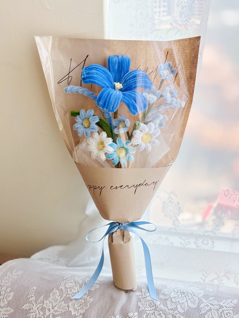 藍海記憶 手工毛根花束 情人節花束 生日花束 男生禮物 - 乾燥花/永生花 - 聚酯纖維 多色