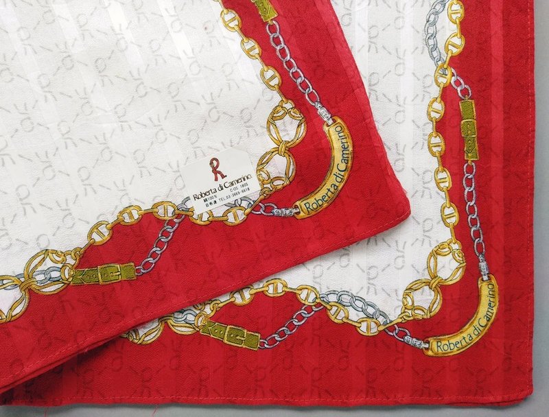 Roberta di Camerino Vintage Handkerchief Women Handkerchief 18.5 x 18.5 inches - 手帕 - 棉．麻 紅色
