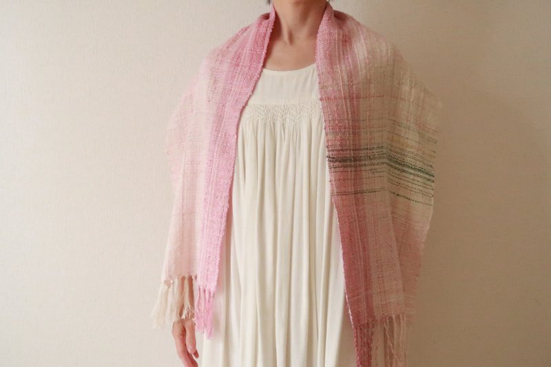 手織りストール　シルクコットン　桜　タペストリー　ギフト　Shawl (S) 78 - 絲巾 - 棉．麻 粉紅色