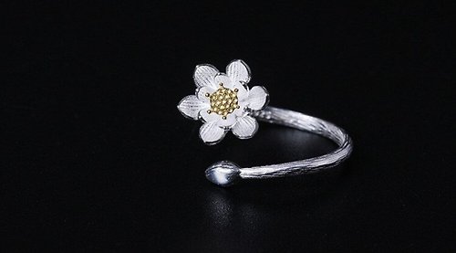 garyjewelry Real S925 Sterling Silver Handmade Lotus Flower Rings Women Elegant Ethnic