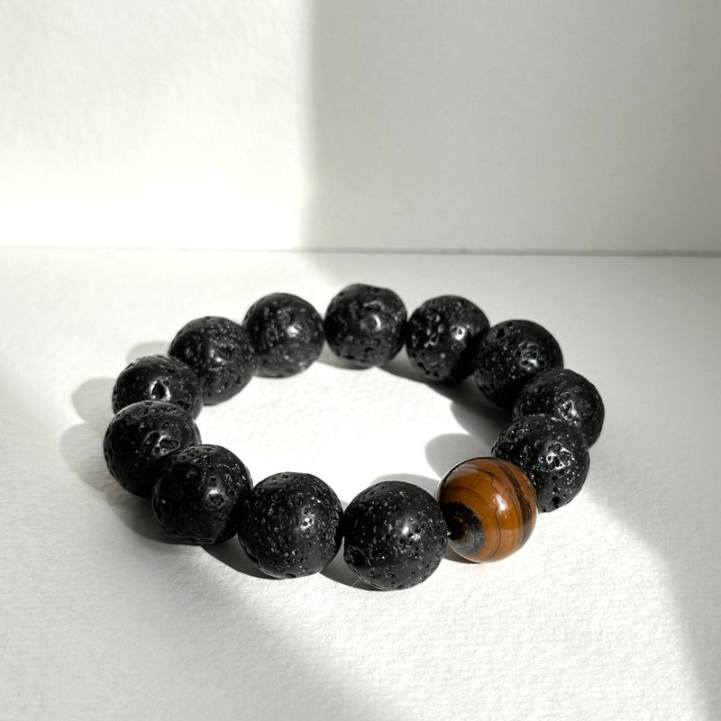 [Courage and Strength] Volcanic Rock Natural Ore Yellow Tiger Eye Bracelet Dream and Action Test Try - Bracelets - Stone Multicolor