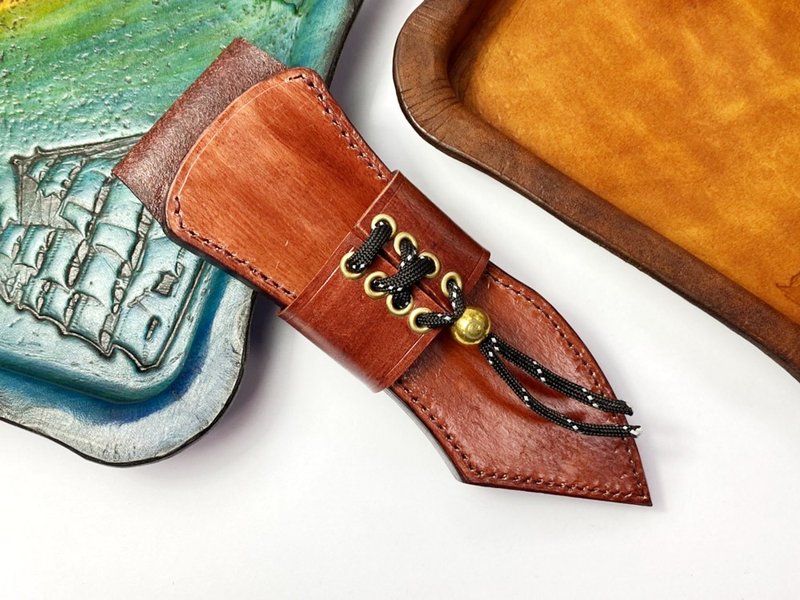 [Customized] Paracord Decorated Handmade Leather Sheath (for We Knife/Civivi Orthrus only) - Other - Genuine Leather Yellow