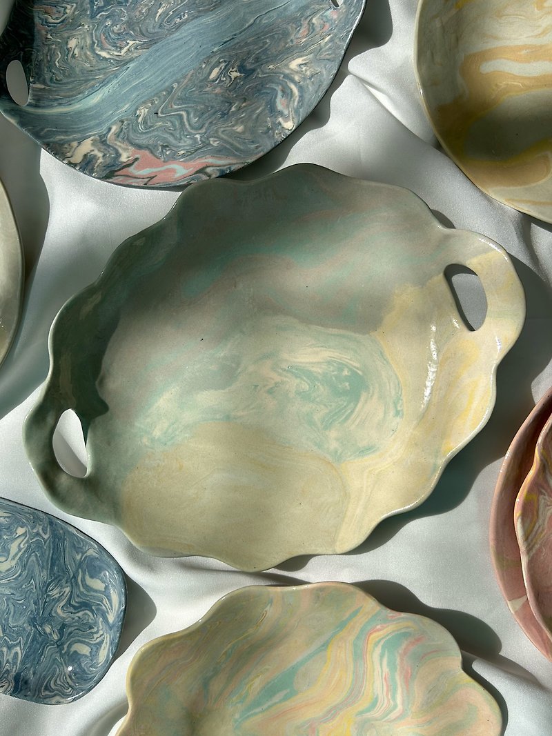 Hand Built | Oval Tray | Ceramic Handmade | Fruit Tray - 花瓶/陶器 - 陶 多色