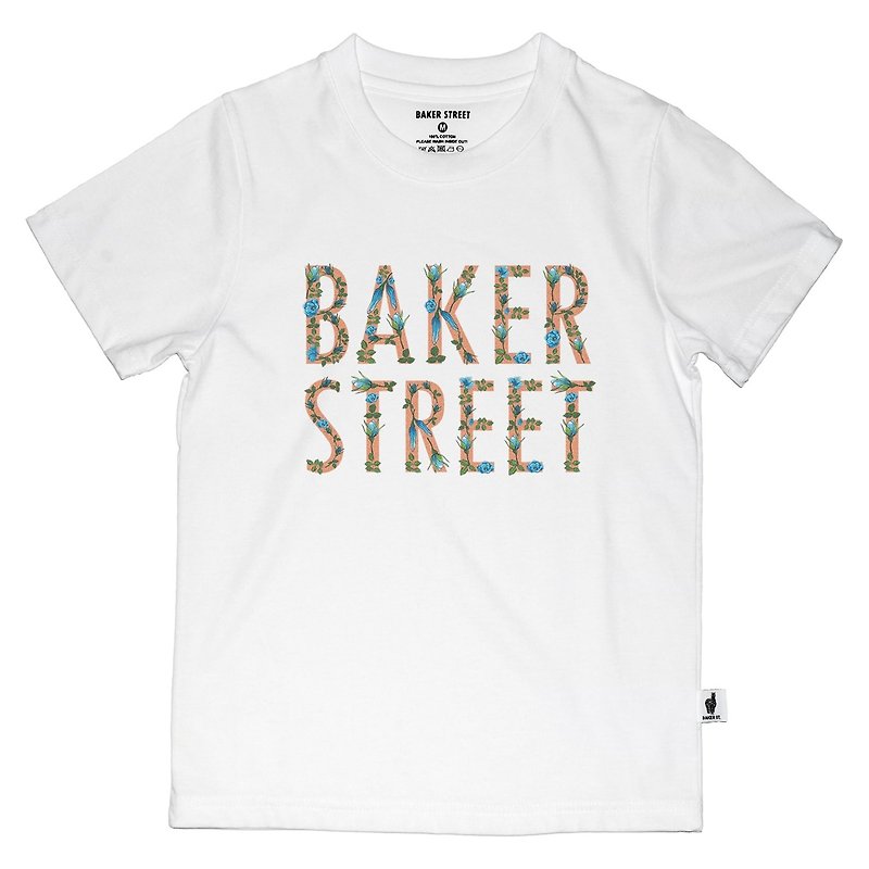 British Fashion Brand -Baker Street- Floral Letters Printed T-shirt for Kids - เสื้อยืด - ผ้าฝ้าย/ผ้าลินิน ขาว