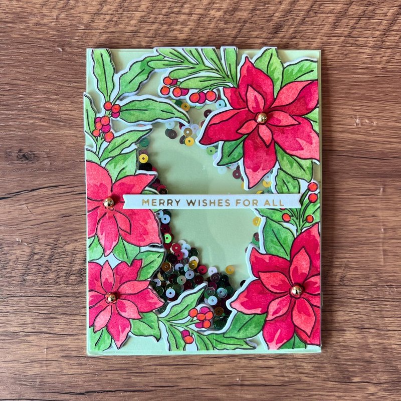 MERRY WISHES FOR ALL 聖誕花 水彩風 搖搖卡 聖誕卡 - 卡片/明信片 - 紙 綠色
