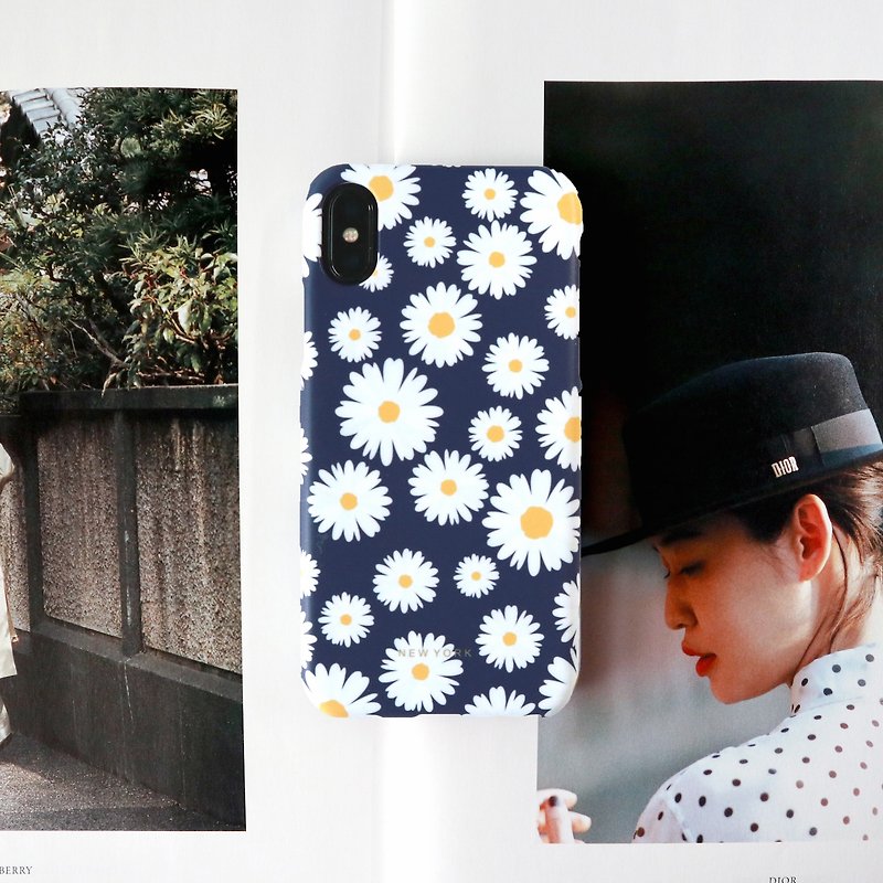 White daisy dark blue phone case - Phone Cases - Other Materials Blue