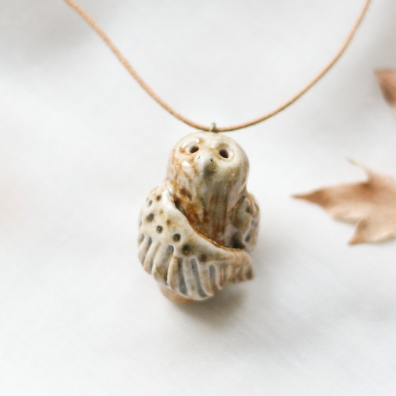 Firewood Owl Essential Oil Necklace B24 - Necklaces - Pottery Khaki