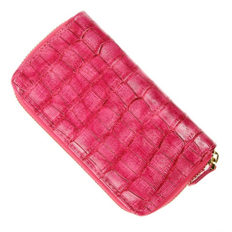 ARTEX accessory makeup pen bag crocodile embossed pink - กระเป๋าเครื่องสำอาง - หนังเทียม สึชมพู