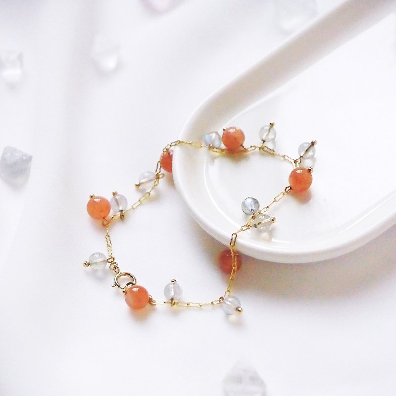 Natural top sun stone orange moonlight powder round bracelet 14K GF necklace gift natural stone light jewelry - Bracelets - Gemstone Multicolor