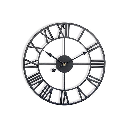 iINDOORS英倫家居 鐵製設計時鐘 黑色烤漆40cm 台製機芯 羅馬數字 鐵藝鐘 簡約