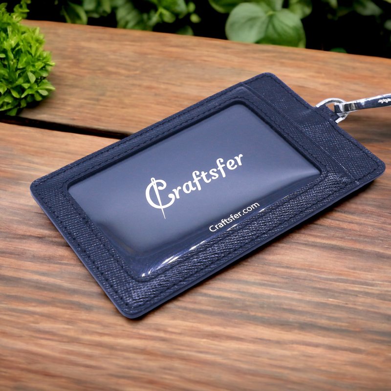 [Engraving] Italian Cross Pattern Premium ID Cover (Sparkling Navy Blue) - ที่ใส่บัตรคล้องคอ - หนังแท้ สีน้ำเงิน