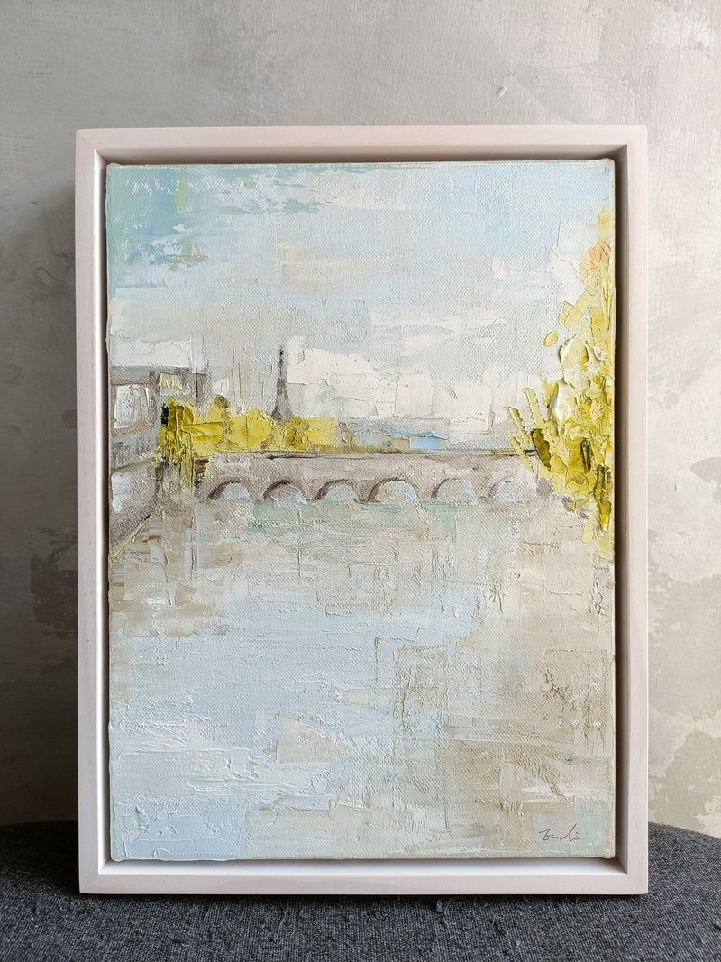 Banks of the Seine in Paris-oil painting.original painting - โปสเตอร์ - สี สีน้ำเงิน