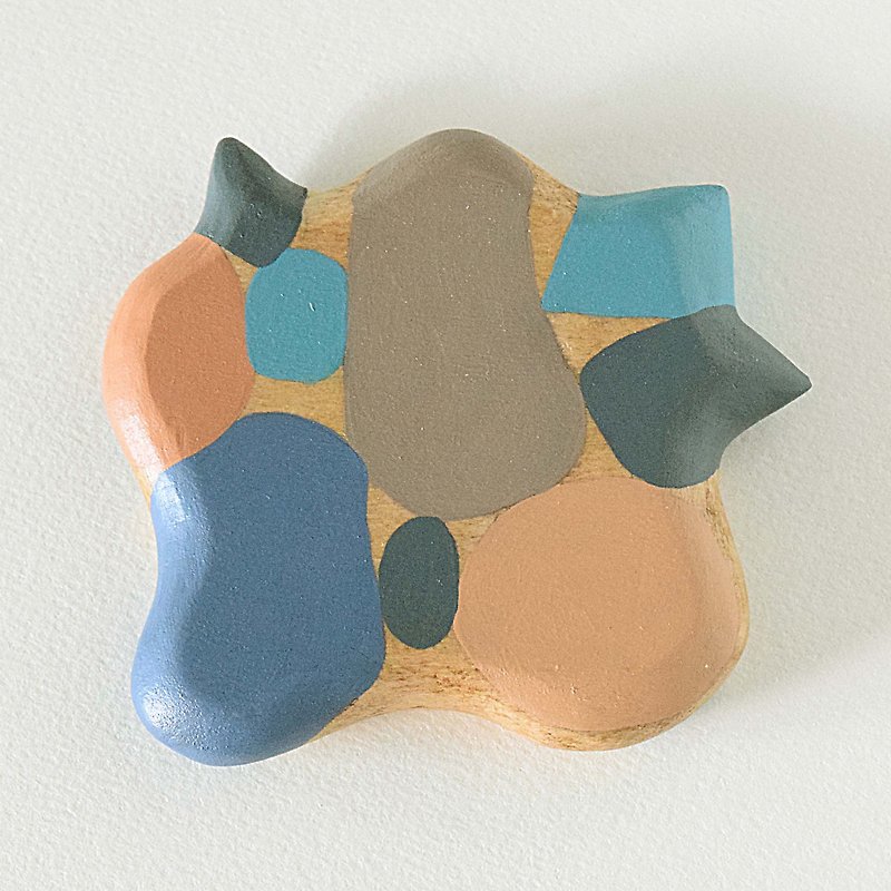 Abstract Hand Painted Wood Pocket Mirror (blue and gray) grow - อุปกรณ์แต่งหน้า/กระจก/หวี - ไม้ สีน้ำเงิน