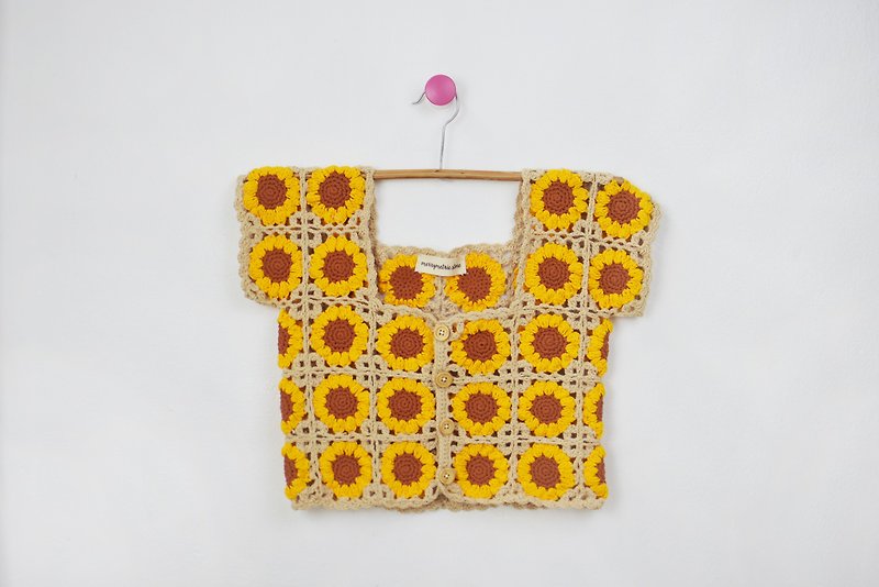 Sunflower Crochet Croptop Shirt - 女裝 上衣 - 棉．麻 黃色
